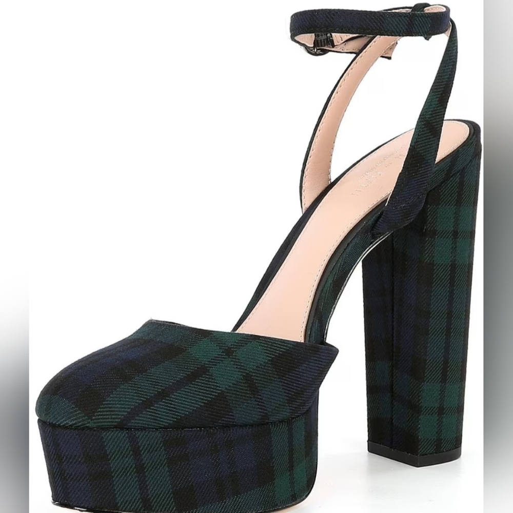 ANTONIO MELANI Green and Black Plaid Platform Sandals